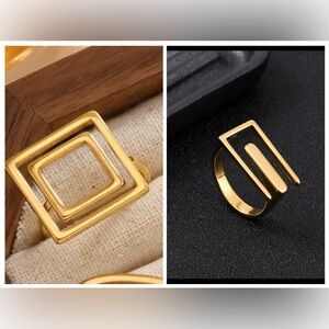 2 pieces 18k gold plated stainless steel rings size 8